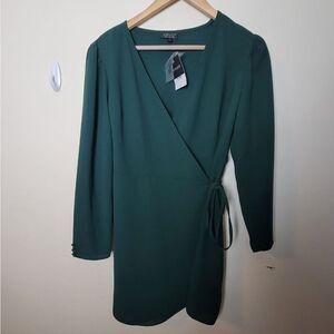 Topshop Crepe Wrap Mini Dress Emerald Green 8